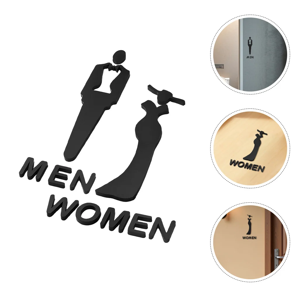 

2pcs Acrylic Bathroom Sign For Men Women Self Adhesive Restroom Door Signs For Home Office Modern Toilet Sign Set Washroom