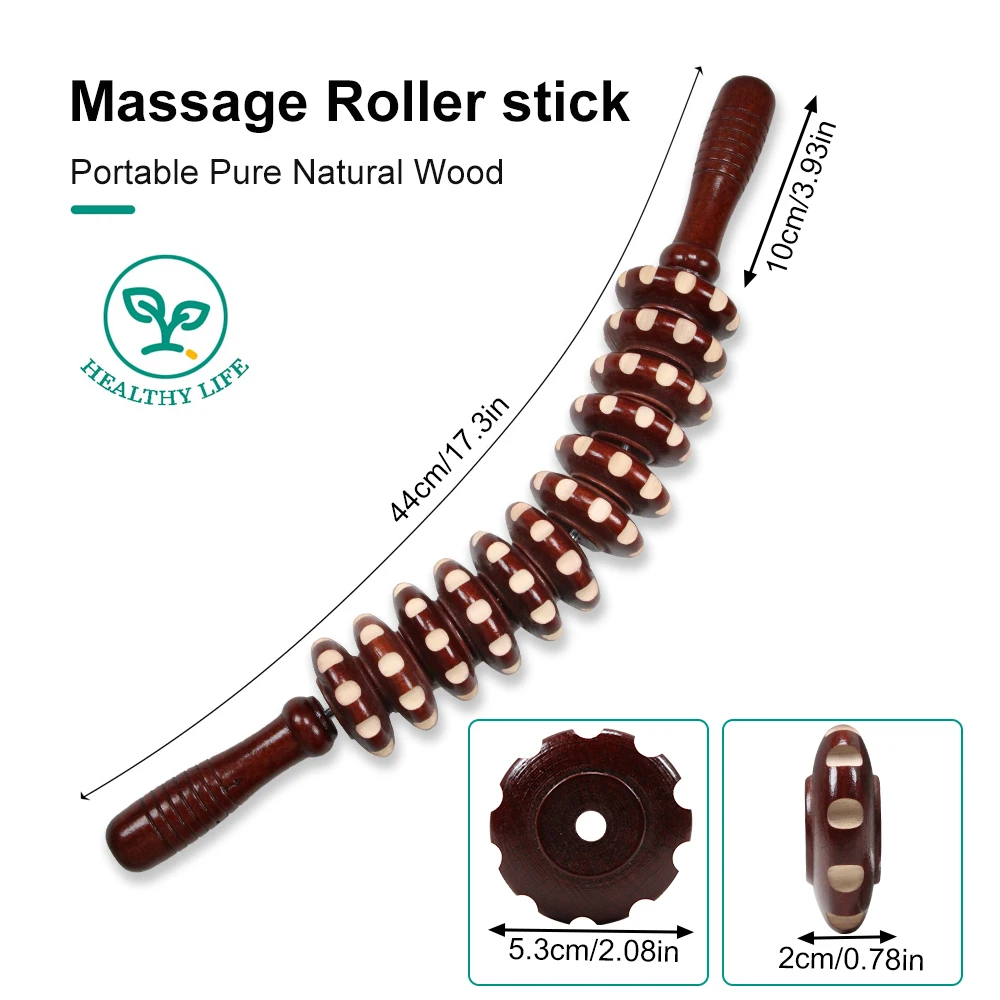 Rolo de massagem de madeira para redução de celulite e tensão muscular, rolo corporal multifuncional para cintura e coxa, 1pc