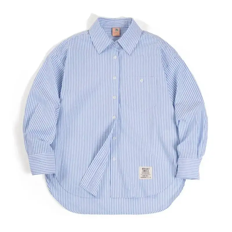 طقم قميص وسروال قصير مخطط باللون الأزرق والأبيض للسيدات من Maden، بدلة صيفية كلاسيكية فرنسية غير رسمية، طقم أنيق مكون من قطعتين #5