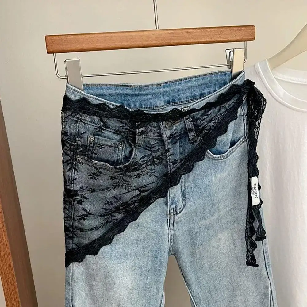 Y2K Stacked Lace Half Skirt Embroidered White Floral Lace Layering Belt For Jeans, Dresses & Skirts Summer Clothing Accessories