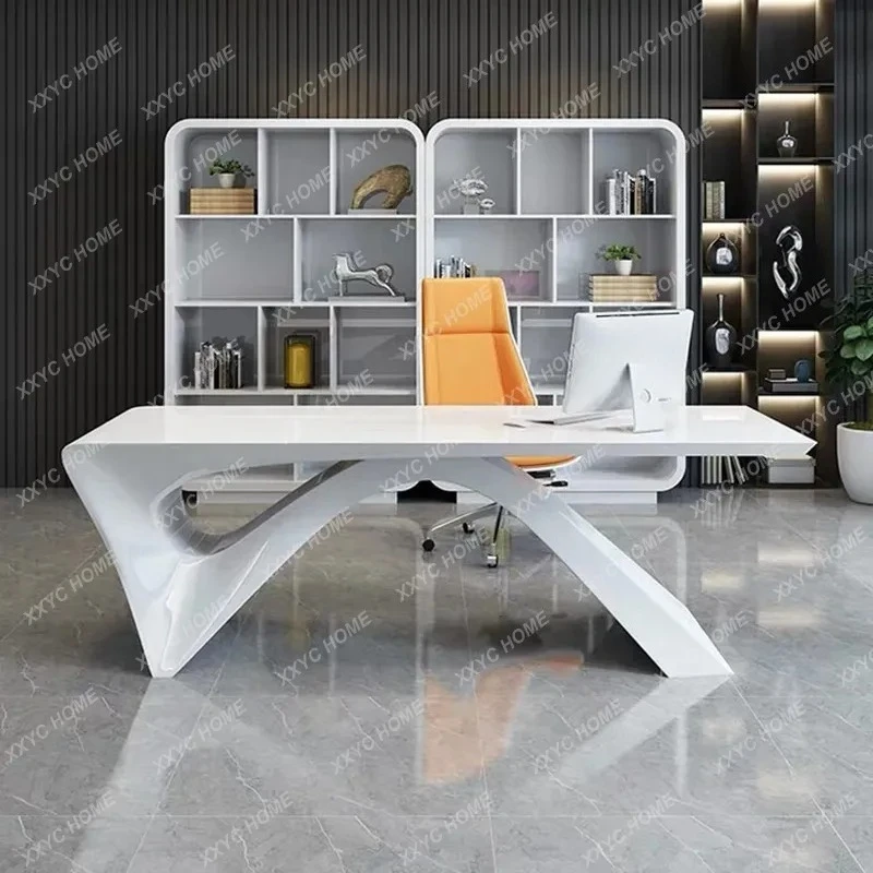 XXWhite Piano Lacquer Executive Desk Modern Simple Manager Office Table Set for Boss