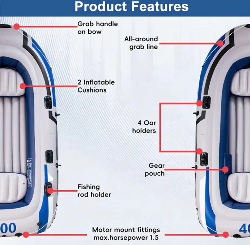 PVC Inflatable Boat, High Buoyancy Fishing Boat with 2 Seats, Portable Dinghy for Fishing & Water Sports