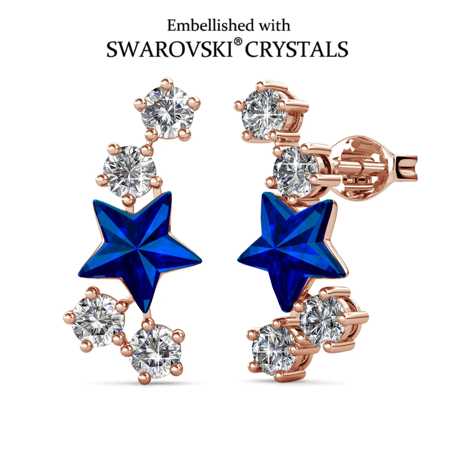 Daisini Blue Star Drop Stud Earrings for Women, Embellished with Swarovski Crystals, Silver Tone Celestial Jewelry Gift
