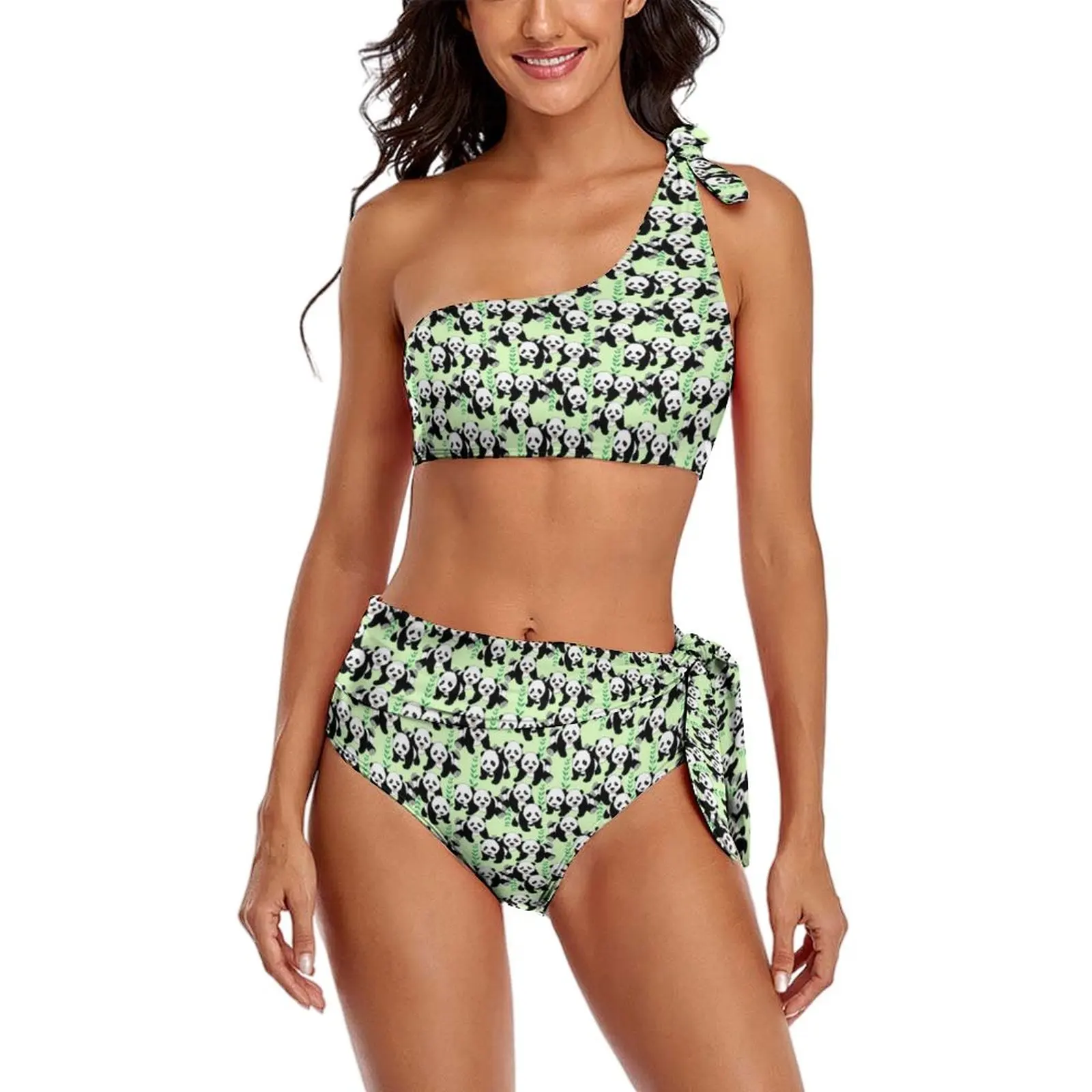 

Panda Bears Bikini Set Cute Animal Design Bikini Swimsuit Sexy High Waist Stylish Swimwear Rave 2 Pieces Beach Wear