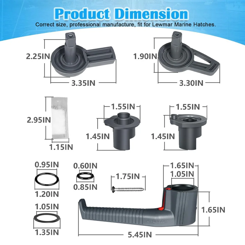 361680990 Large Handle Kit/Exact Match Replacement Part for Lewmar Marine Hatches for Ocean Low Profile (LP) Medium Profile(MP)
