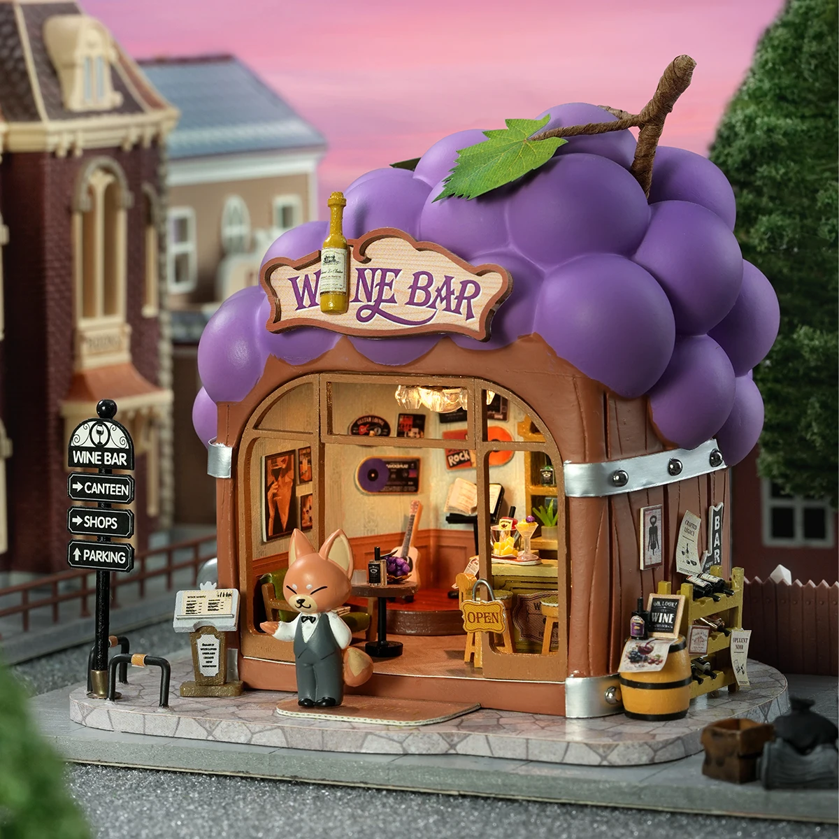 DIY 3D Wooden Puzzle – Fruit Town Fox Bar Miniature Scene – Creative Gift for Craft Lovers, Home Decor Ornament