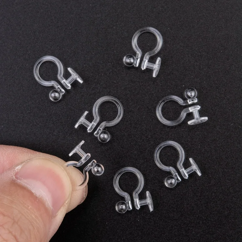 20pcs Plastic Clip-on Earring Findings For Non-pierced DIY Earring Making Clear 9x11mm Ball: 3mm Tray: 5mm Hole: 0.6mm