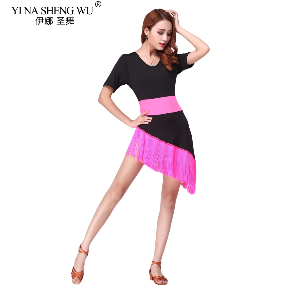 Jupe à franges de danse latine, vêtements de scène pour pratique de la danse latine, en Fiber de lait, à manches courtes, pour femmes adultes, nouvelle collection