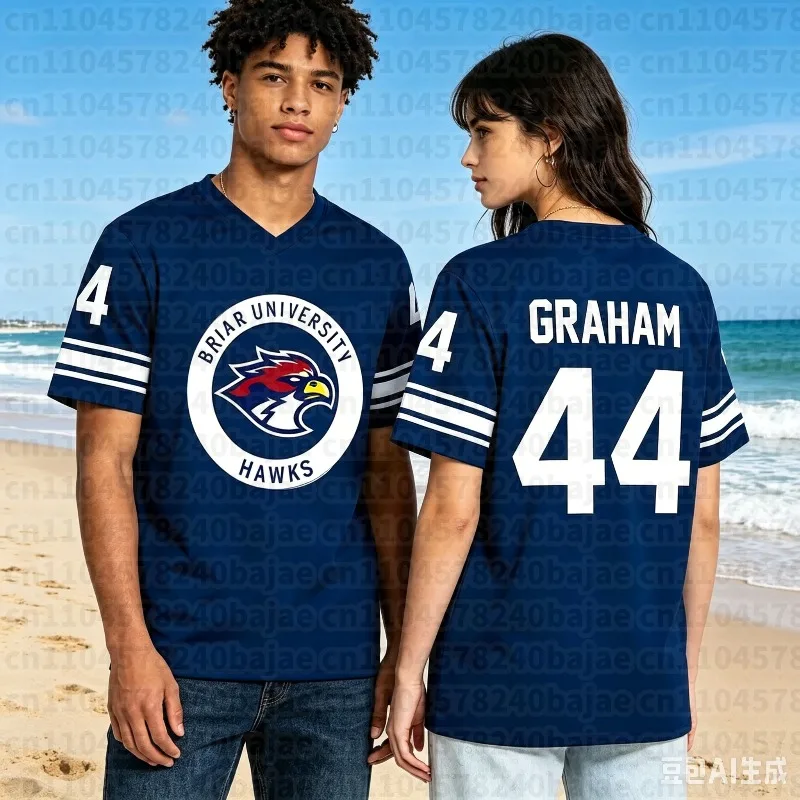 Camisetas de Verano 2026 para Hombre, Cuello en V, Estilo Playero y Surf, de la Universidad Briar, con los Números de Jugadores Graham 44, 22 Di Laurentis, 66 Tucker46