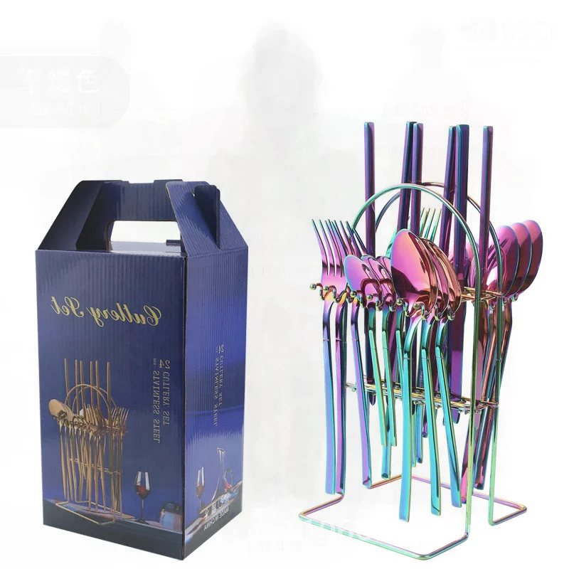 

Набор посуды из 24 предметов из нержавеющей стали — 6 ножей для стейка, вилок и ложок, современный минималистичный дизайн для 6 человек, рыцарь, серебро, золото