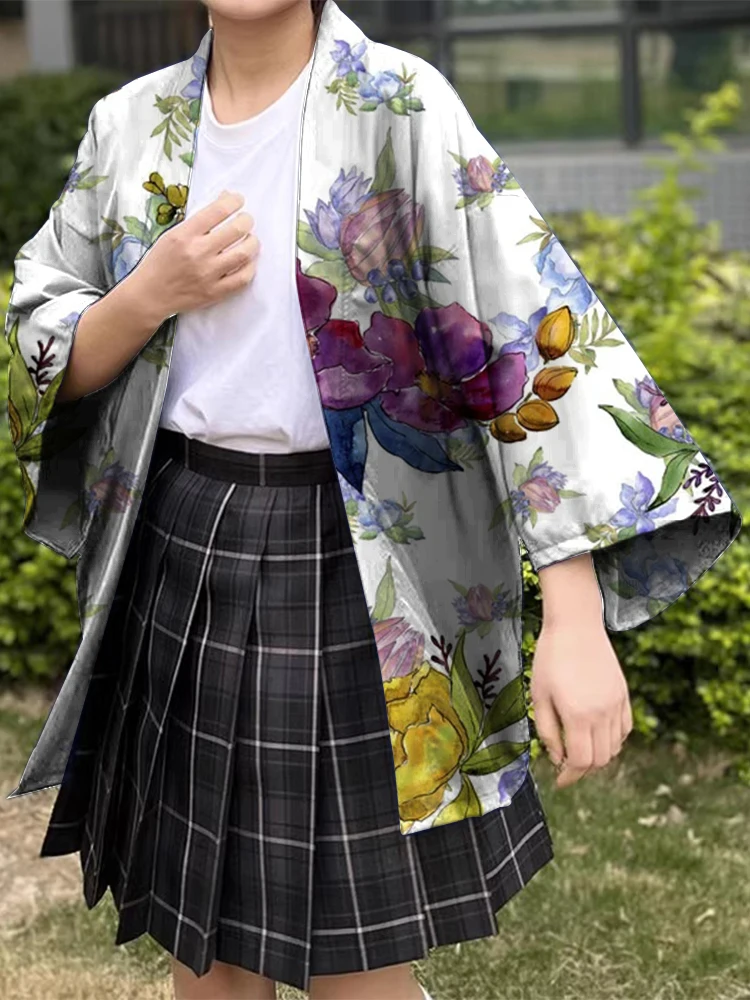 Casual Japanese Kimono Japanese Traditional Costume Holiday Casual Print Loose Comfort High-end Cardigan Large Size Half Sleeve