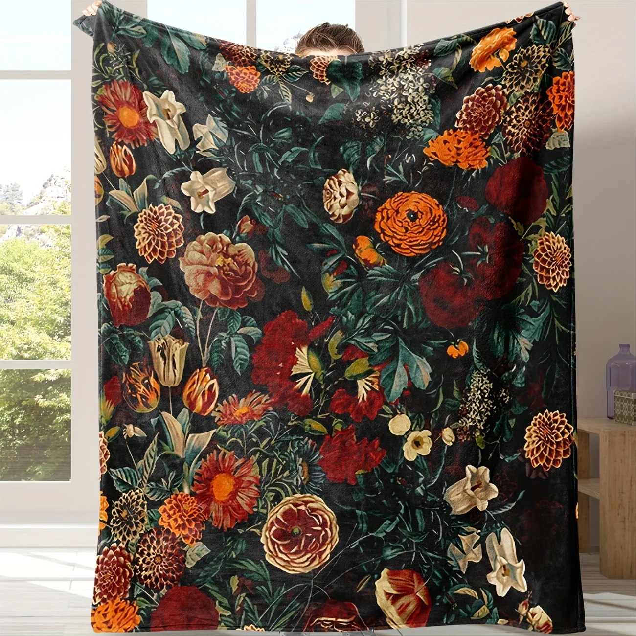 Dark Moody Floral Vintage Botanical Dark Academia Art Pattern Throw Blanket for Sofa Bed Living Room Home Decor