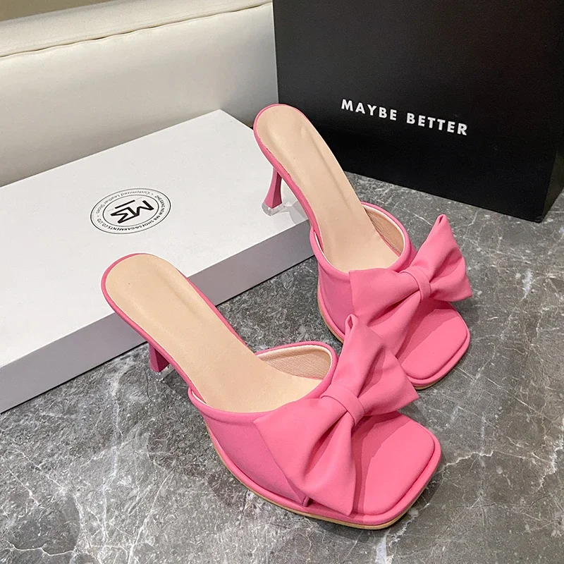 2024 Summer Brand Slingback Women Slippers Open Toed Fashion Bow-knot Slip on Shoes Ladies Elegant Dress Pumps Zapatos De Mujer