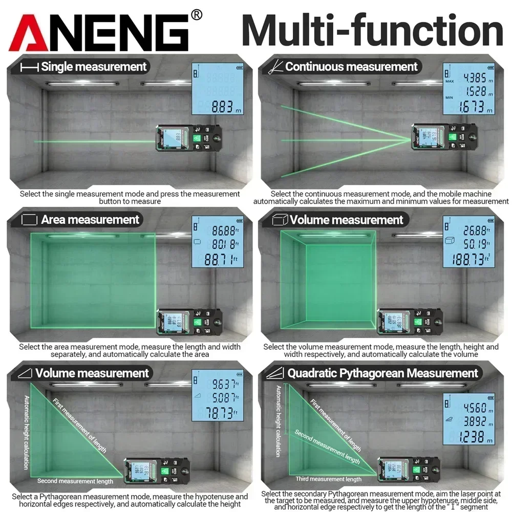 ANENG G50/G70/G100/G120 misuratore di distanza Laser verde telemetro di riferimento autonomo 0.5 ~ 1 secondo Test Flash diastimetro strumenti