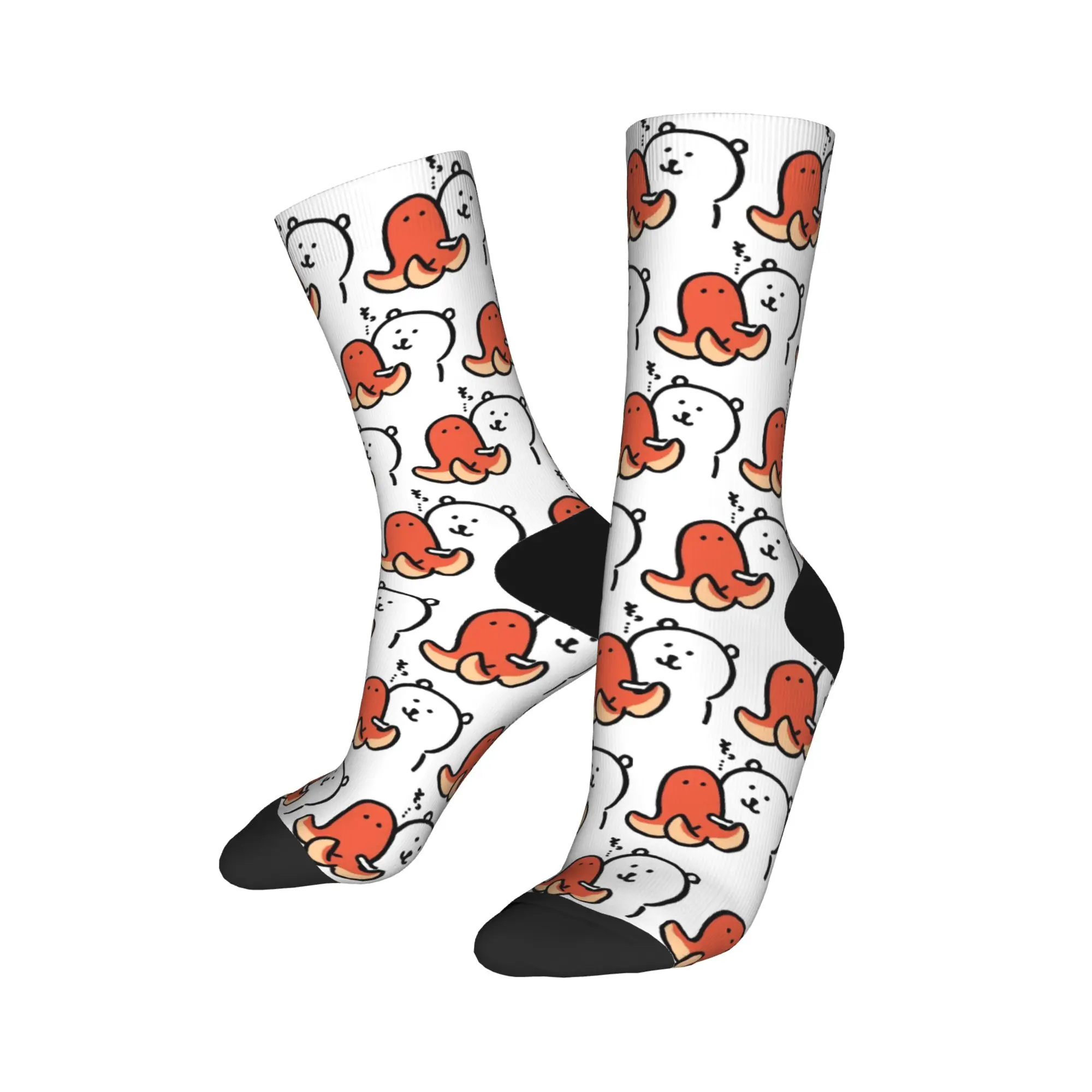 ถุงเท้าลายหมีตลกและปลาหมึก ถุงเท้าผู้ชาย ผู้หญิง ถุงเท้าตลก ถุงเท้าฮิปฮอป ถุงเท้าข้อกลาง สำหรับฤดูใบไม้ผลิ ฤดูร้อน ฤดูใบไม้ร่วง ฤดูหนาว ของขวัญ