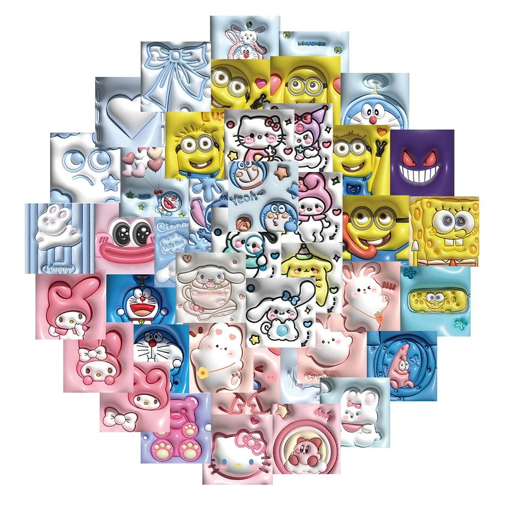 62Pcs 3D Avatar Sanrio Sticker Cartoon Cute Anime  DIY Stickers Kuromi My Melody Laptop Fridge Phone Luggage Sticker Kids Toy