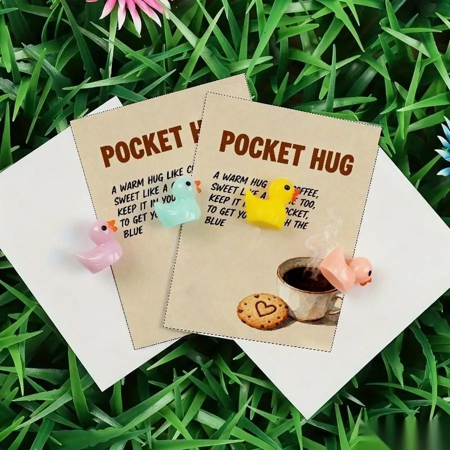 1/5/10/20/50/100pcs  Lucky Duck Pocket Hugs - Fantasy Theme Resin Charms with Inspirational Messages, Assorted Colors, Includes