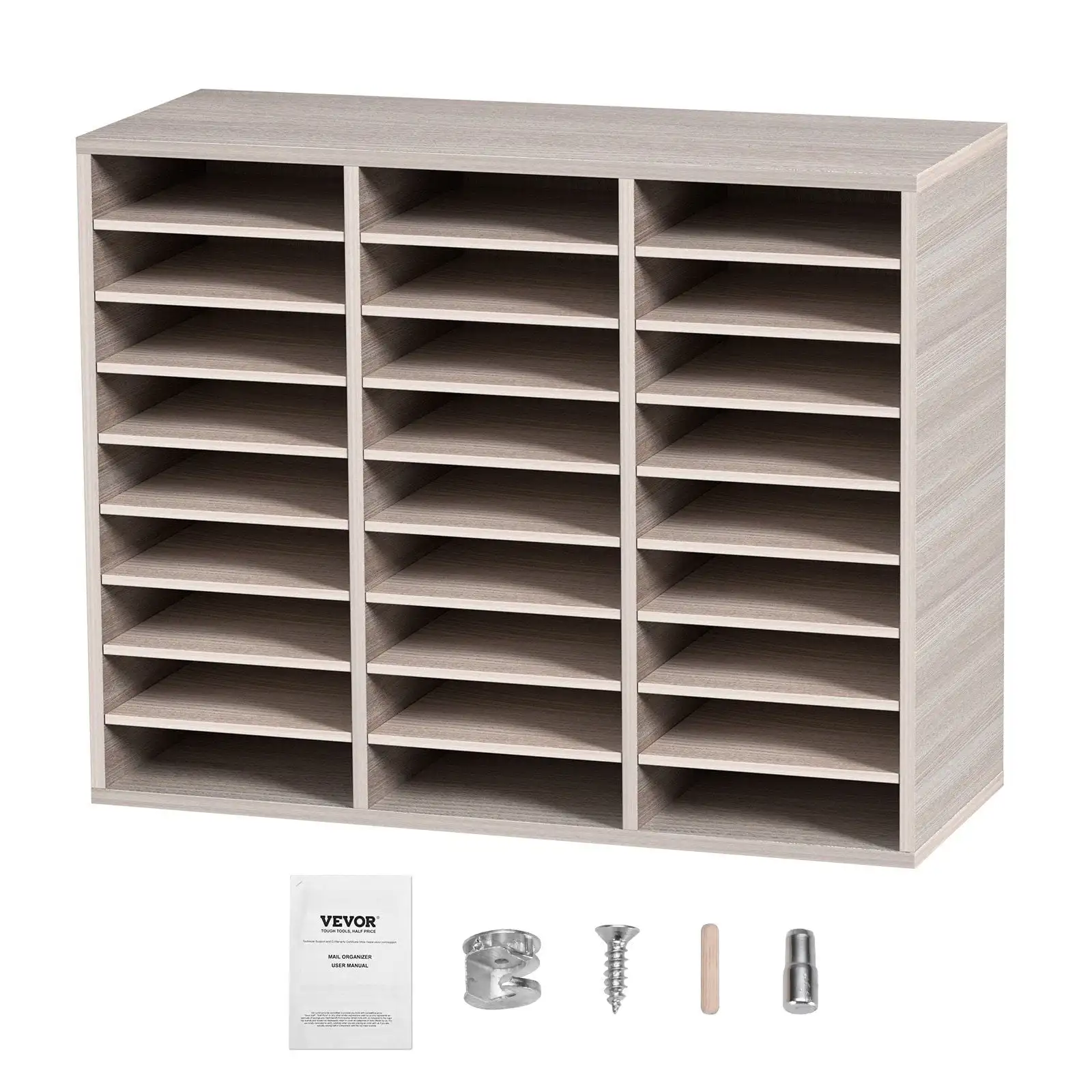 

Wood Literature Organizer File Sorter Paper Storage Holder 27 Slots Grey