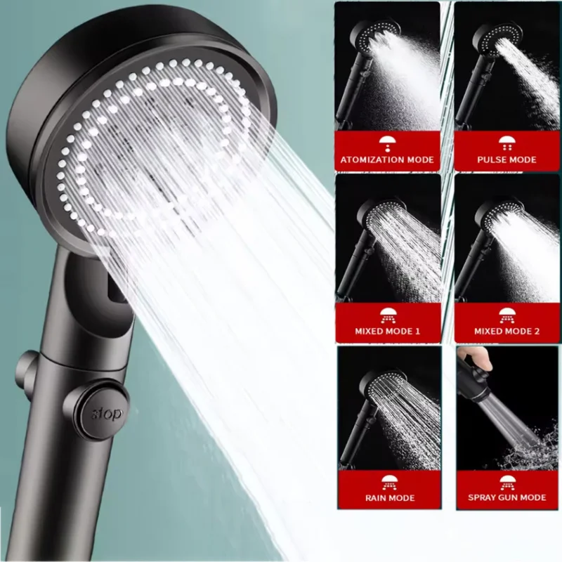 

Черная 6-режимная насадка для душа, регулируемая насадка для душа высокого давления, экономия воды, массажная насадка для душа, аксессуары для ванной комнаты