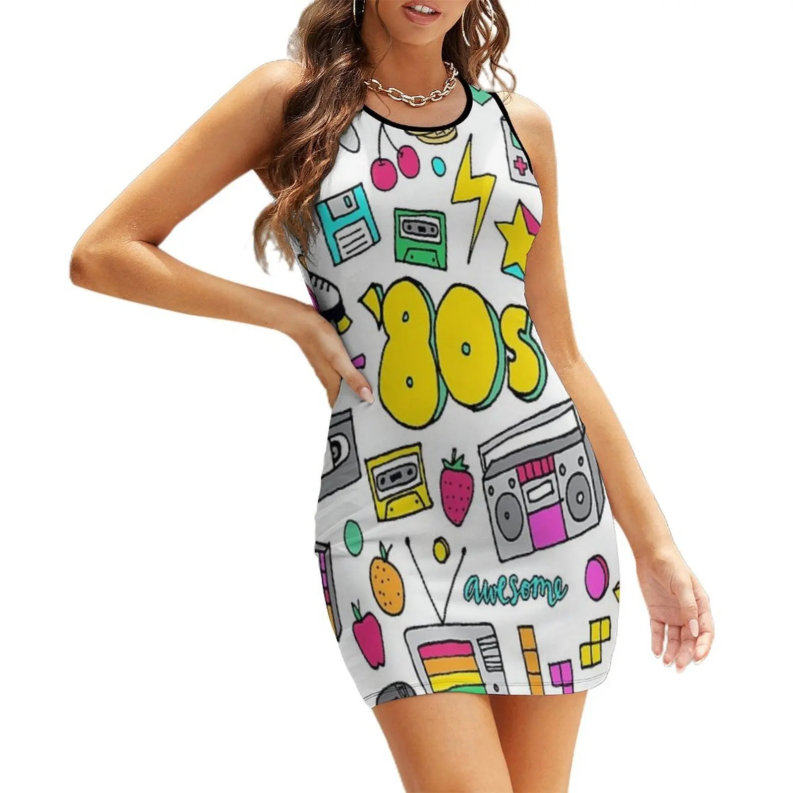 

80's Retro Pattern Design Sleeveless Sundress Party dresses sexy dress women's summer dresses 2025 women's dresses luxury