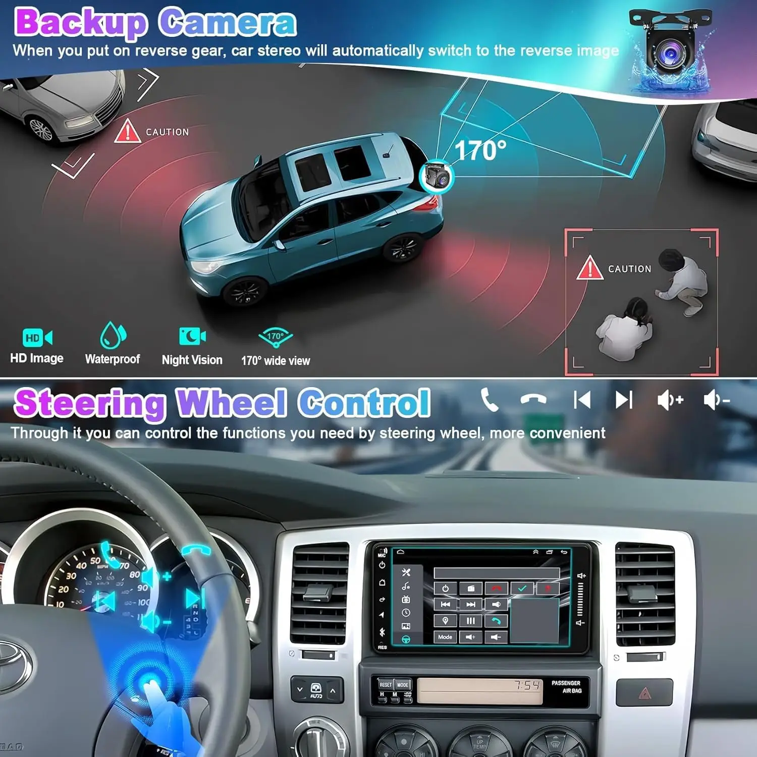 راديو سيارة لسيارة Toyota 4Runner 2003-2009، Tundra، RAV4، هايلاندر - شاشة لمس 7 بوصات، CarPlay وAndroid Auto، Android 13، 4GB+64GB #6