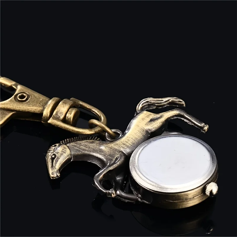 Retro Bronze Pony Keychain Watch for Boys and Girls School Bag Keychain Watch Creative Gift Quartz Watch