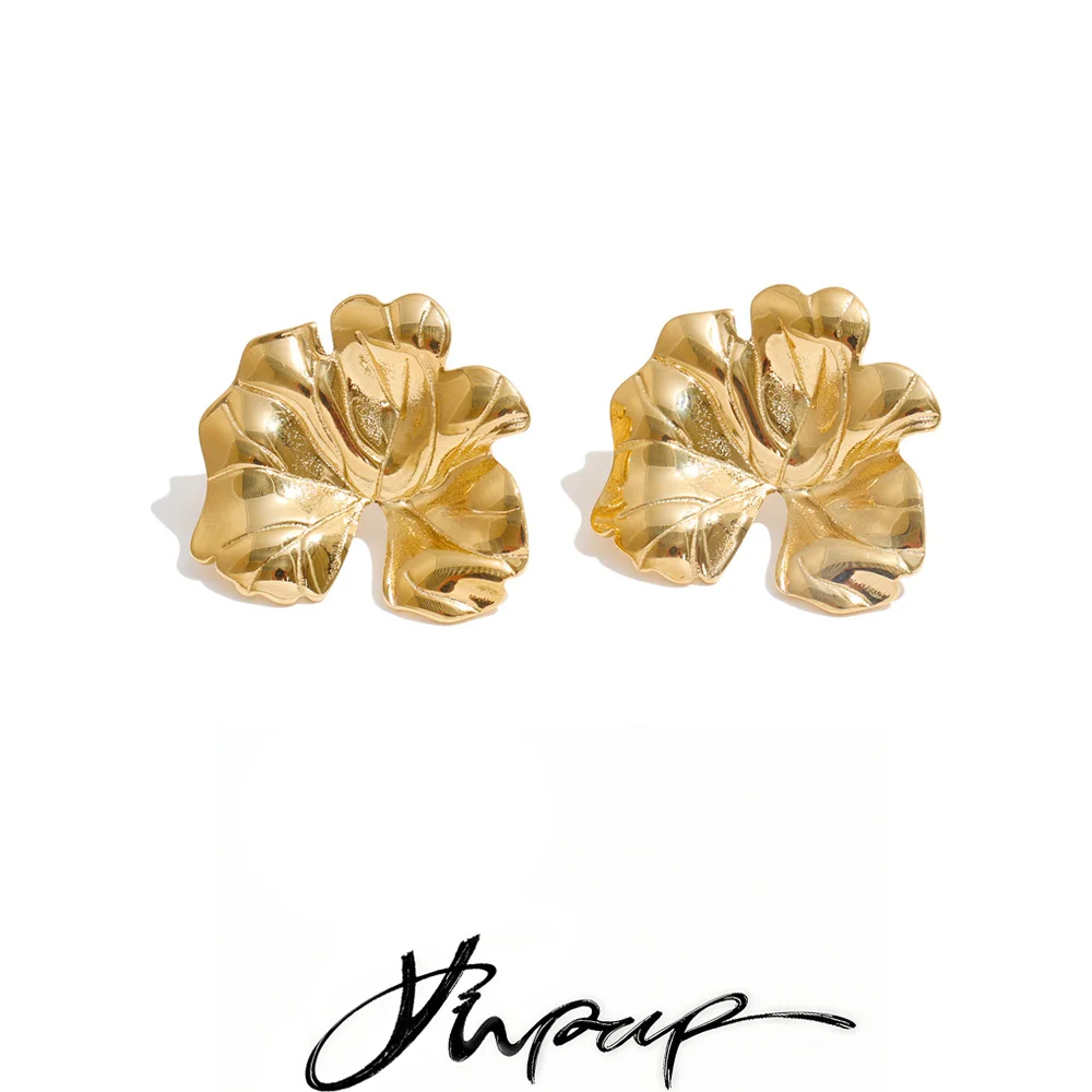 Yhpup Stainless Steel Flower Stud Earrings Textured Wavy Petal Trending Daily Attractive Jewelry Wholesale