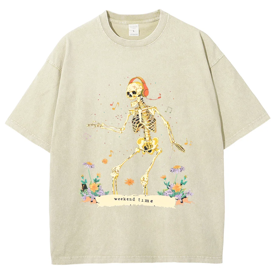 Stampa teschio stampa Retro T-Phirt Drop-Phoulder Sleeve uomo donna Vintage magliette a maniche corte tinta unita Hip Hop T-shirt allentate