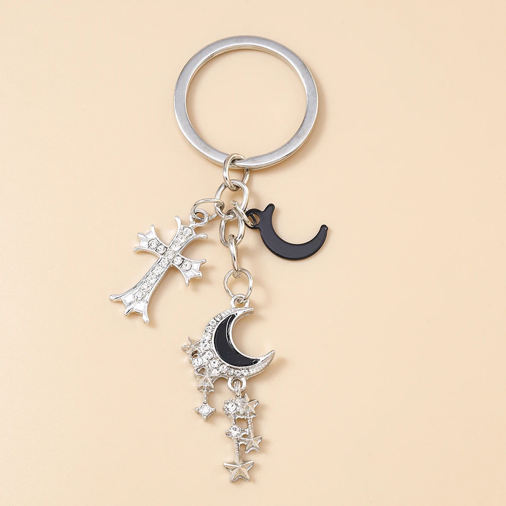 

Durable Keychains Cross Moon Pendant Metal Keyring for Women Men Couple Handbag Hangings Keyrings DIY Jewelry Decoration Gifts