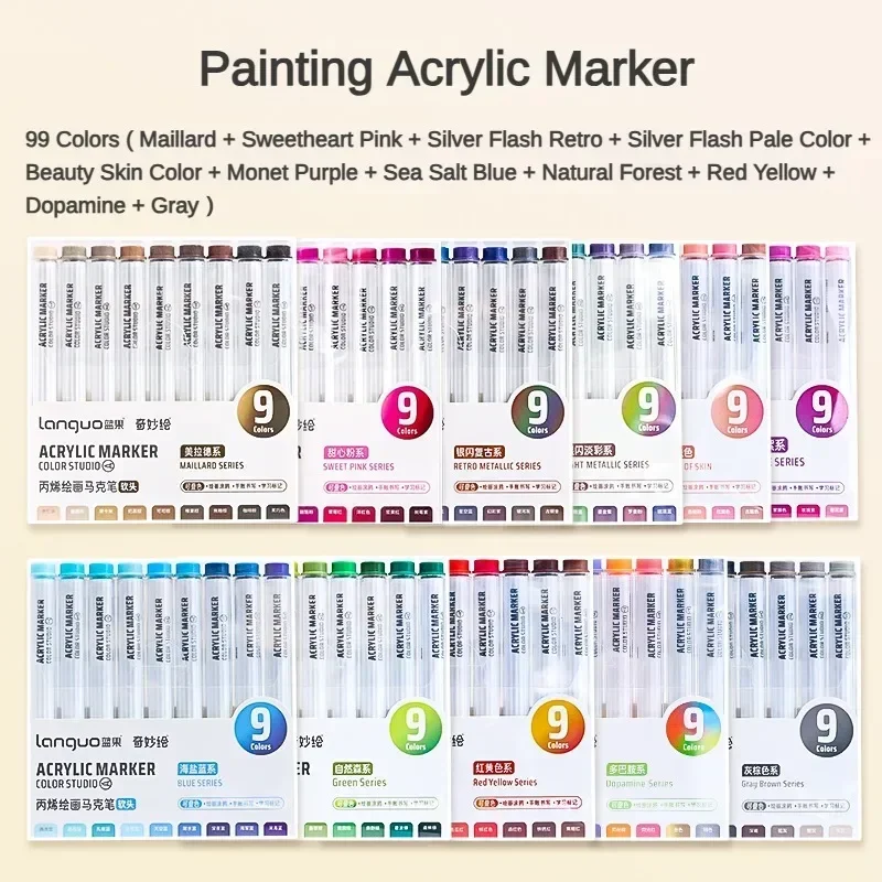 81/72/63/9 Colors Acrylic Paint Marker Pens DIY Drawing for Rock Painting Ceramic Glass Fabric DIY Card Art Supplies Stationery