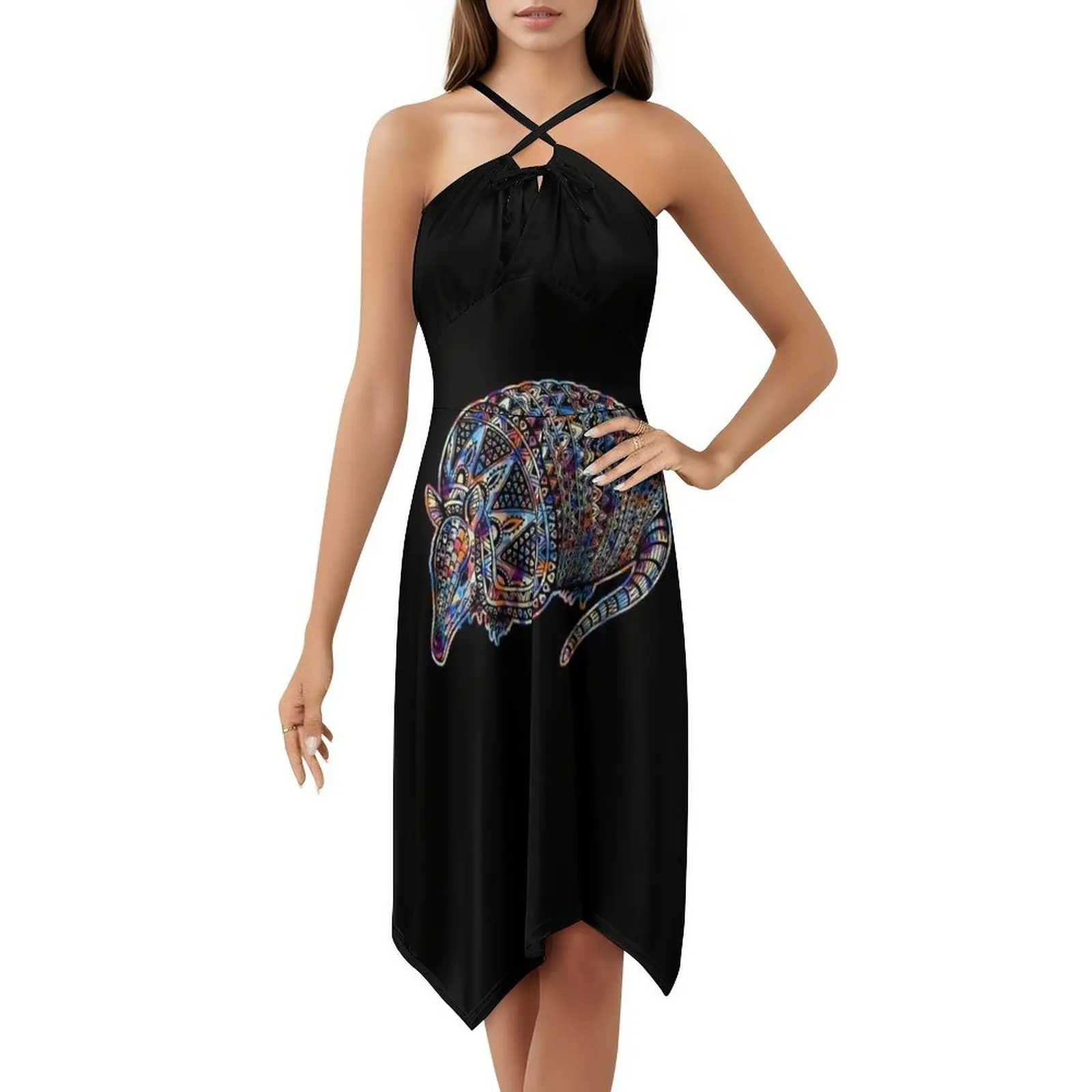 فستان قصير رائع ورائع من Armadillo بتصميم هندسي على طراز Preppy للنساء على شكل حرف a فضفاض مناسب فستان يوم غير رسمي Armadillo رائع #5