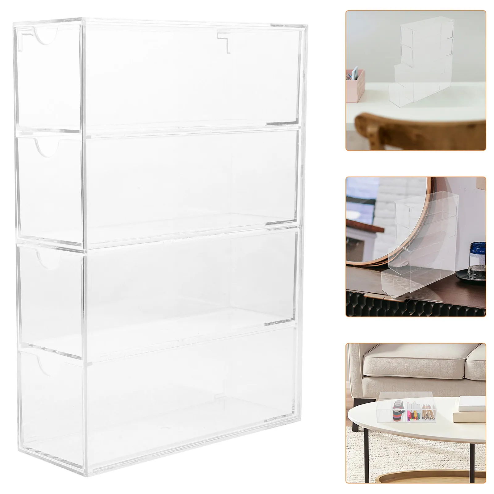 2Pcs Acrylic Sunglasses Display Box Eyeglass Organizer Transparent Storage Drawer Multipurpose Desktop Holder for Office Vanity