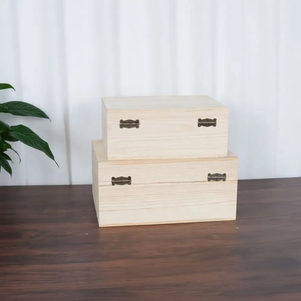 Wooden Storage Box With Lid Desktop Organizer Container For Tea Jewelry Stationery Gift Packaging Rustic Style Storage Case