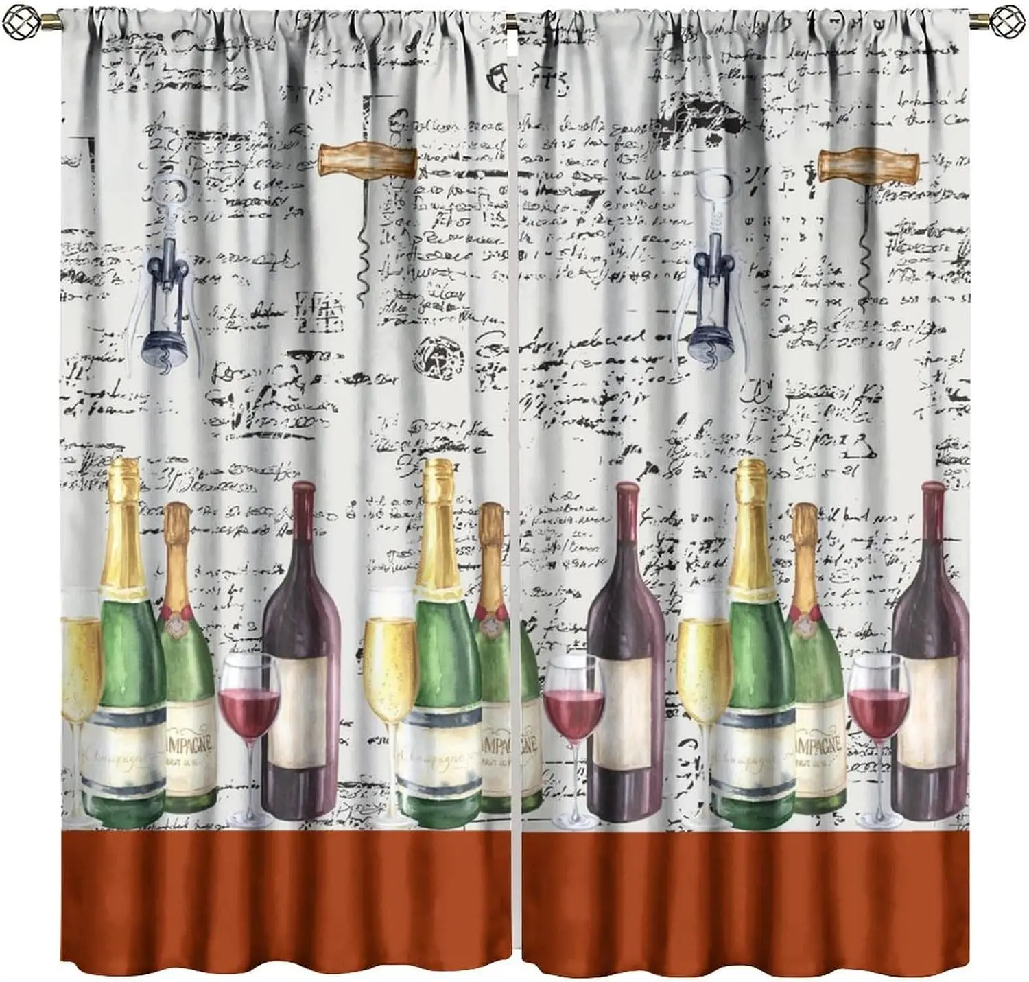 Vintage Script Wine Bottle Corkscrew Curtain Champagne Red Wine Glass Light Filter Drape For Kitchen Living Room Homestay Decor
