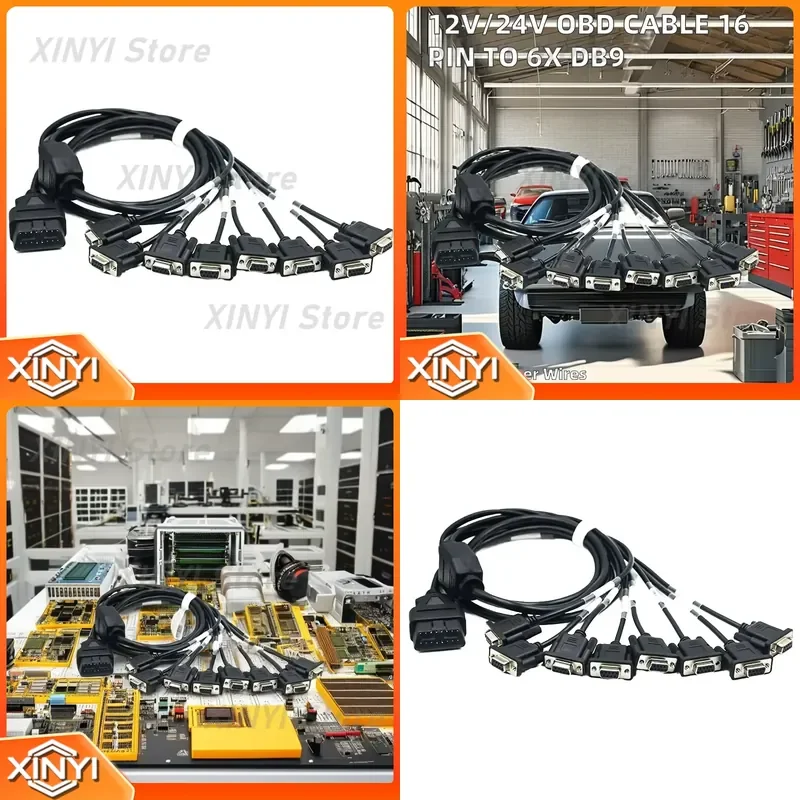 12V 24V RS232 Serial Port Cable Harness for Automotive Wiring Assembly with 16 Pin Male Six DB9 Female VGA D-Sub 9 Pin