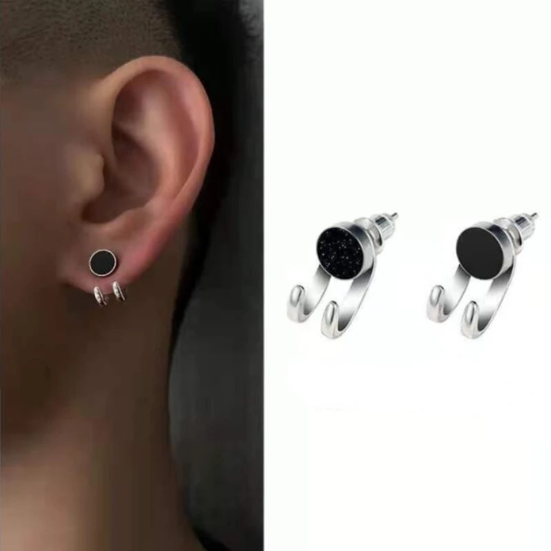 2022 NewTrend Silver Color Hook Paw Stud Earrings for Men Women Black Onyx Couple Personality Hip-hop Earrings Party Accessories