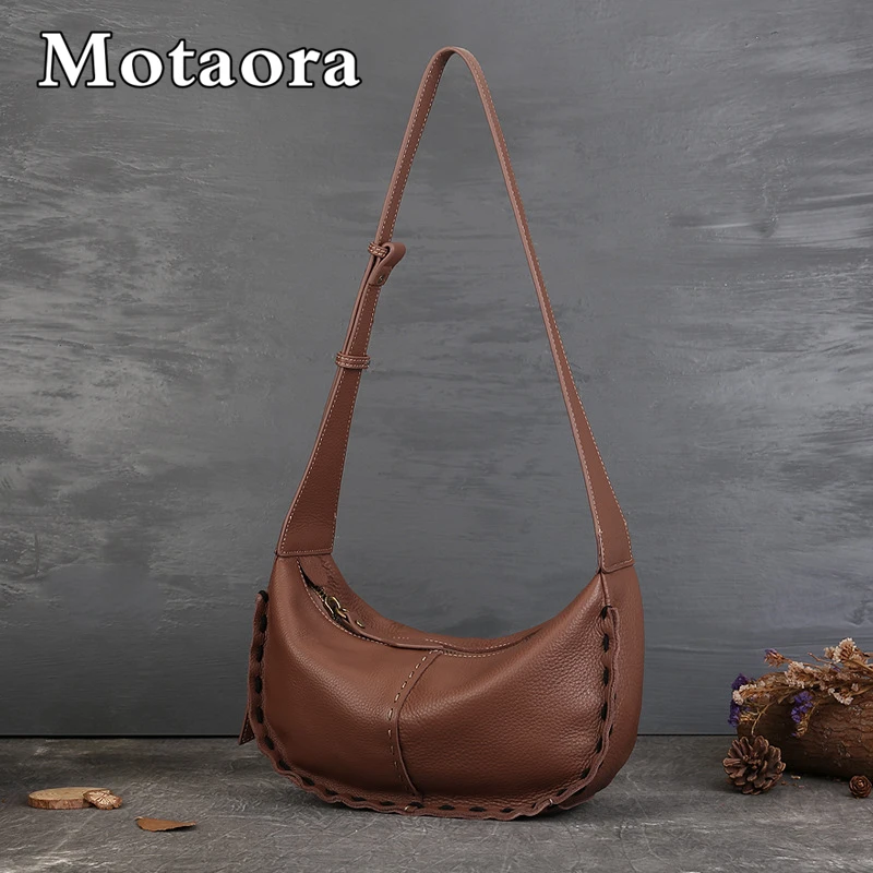 

MOTAORA Handmade Top Layer Cowhide Bags For Women Dumpling Handbag High-end Crescent Shaped Half Moon Female Single Shoulder Bag