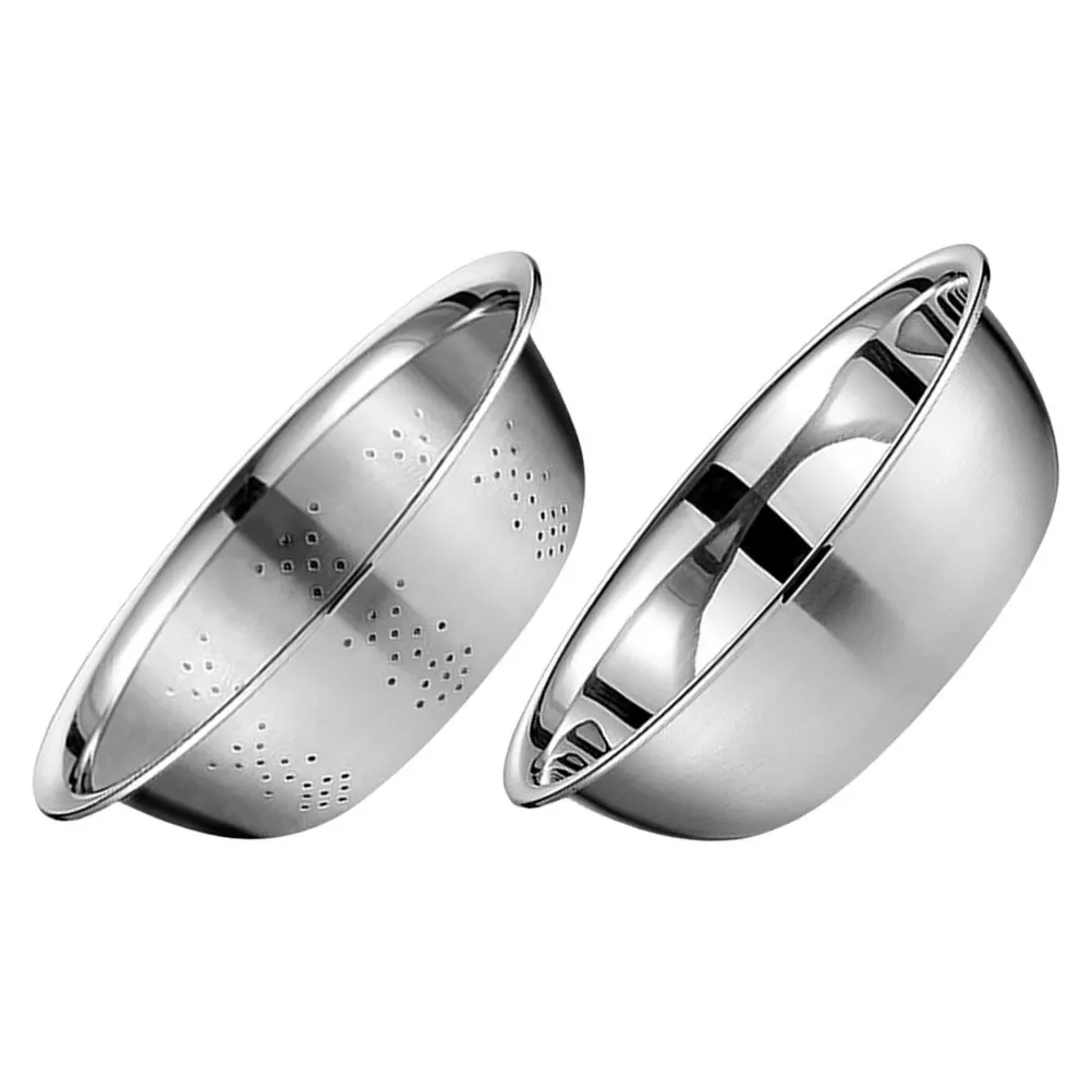 

1 Set Stainless Steel Draining Basin Vegetable Wash Rice Sieve Multi-Use Soup Noodle Hot Pot Filter Kitchen Tool With Even Holes