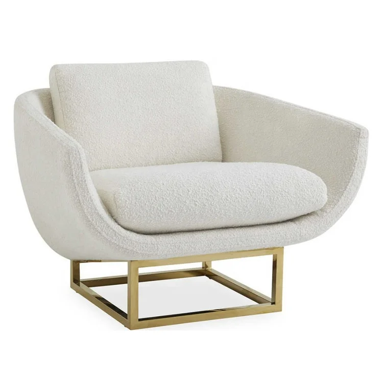 Wingback Chair in Granular Fabric Hotel Project Furniture Waiting Chair Ivory Accent Chair
