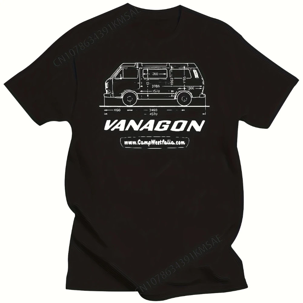 Herren-T-Shirt mit Vintage-Vanagon-Westfalia-technischer Zeichnung und Grafik, schwarz, Retro-Camper-Van-Design, Herren-T-Shirts für den Sommer