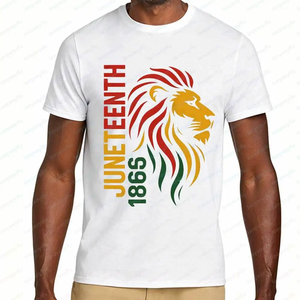 Juneteenth 1865 Lion T-Shirt for Men Women African American Pride Rasta Color Graphic Tee Casual Short Sleeve Cotton Tops Gift