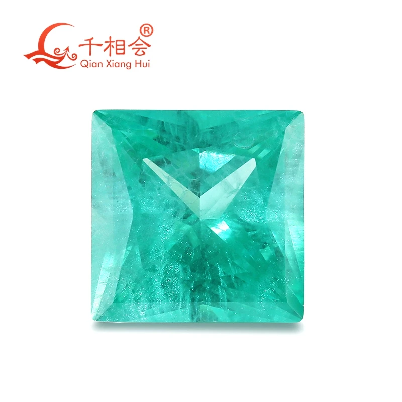 

Paraiba with a neon glow square shape princess cut lab grown Yttrium Aluminum Garnet with inclusions Neon-like gem stone jewelry