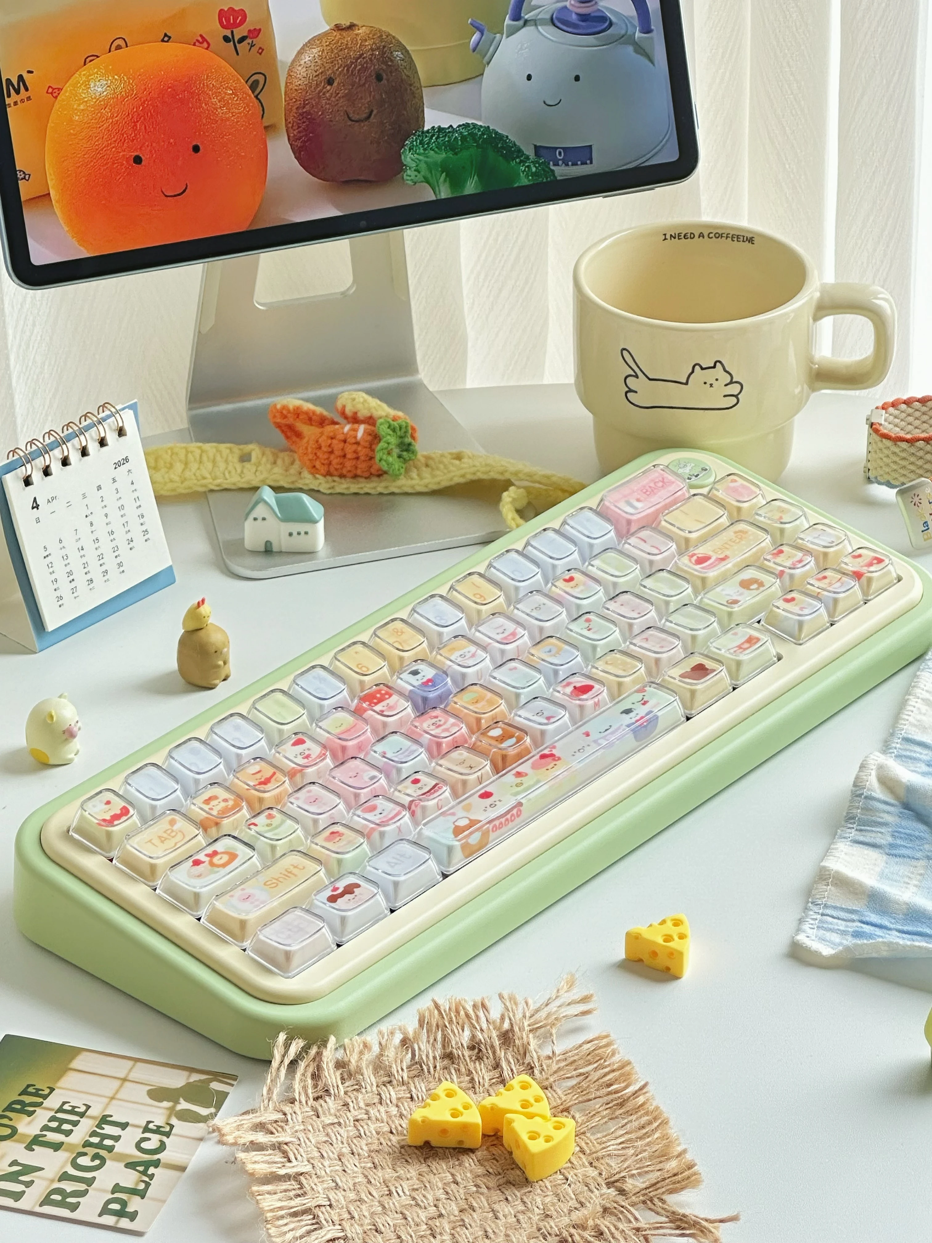 MAIMOOO Keycaps Cute Cartoon Animal Teddy Bear Cat Lizard Fried Pork Chops PBT PC Double-layer Jelly Pudding Crystal Keycaps