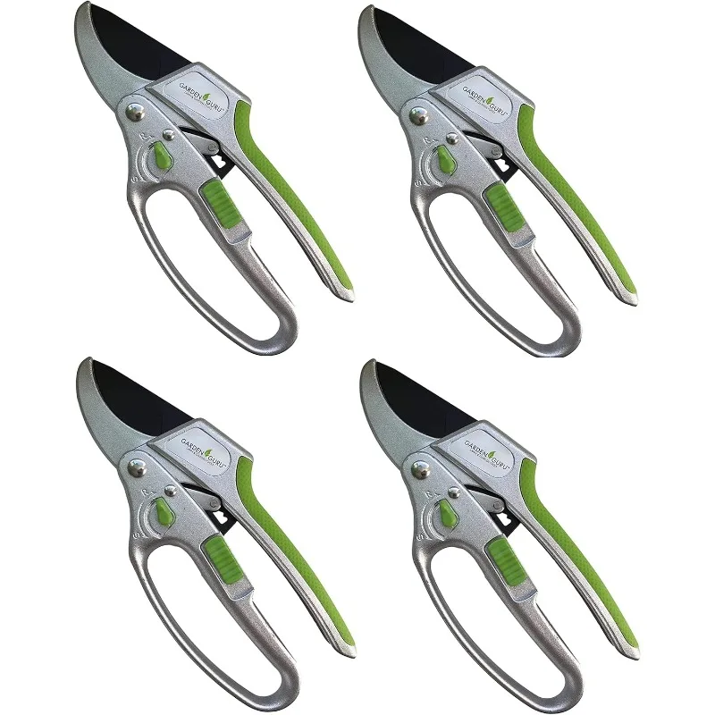 

Garden Guru Ratchet Hand Pruning Shears - 2 in 1 Professional Garden Clippers with Ergonomic Grip Makes Tough Cuts Easy (4 Pack)