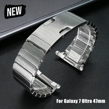 삼성 갤럭시 워치 7 울트라용 럭셔리 스테인리스 스틸 링크 스트랩, 47mm, 갭 없음, 남성용 팔찌, 갤럭시 7 울트라 커브 엔드 밴드 