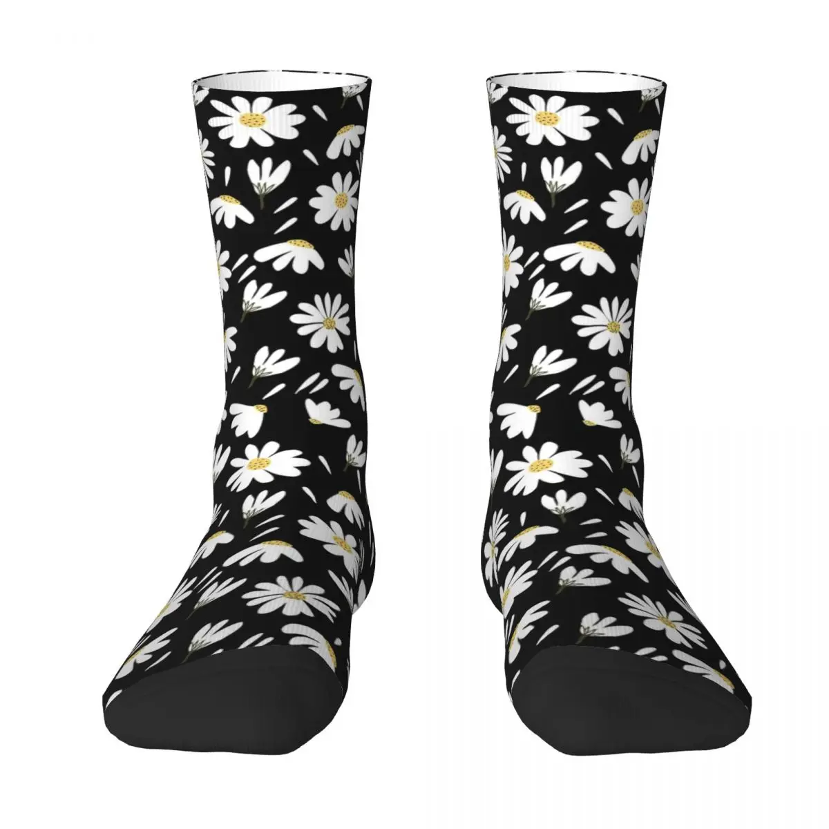 Ditsy Floral Socks White Flowers Print Trendy Stockings Women Men Soft Breathable Outdoor Sports Socks Autumn Non Slip Socks