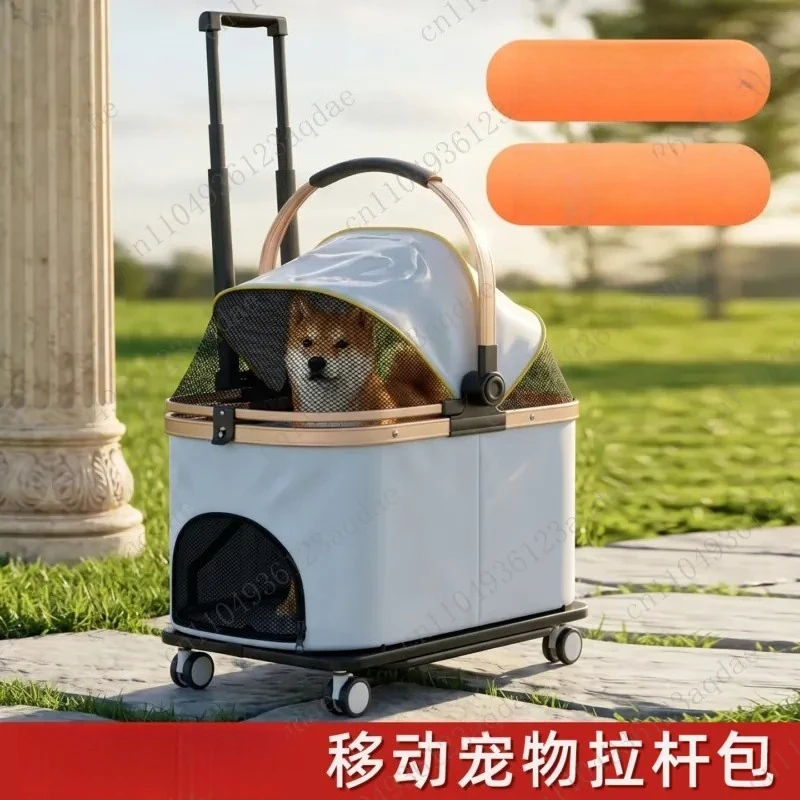 Pet trolley case Large capacity Multi-pet carrying cat bag out Portable foldable car aluminum alloy basket cart