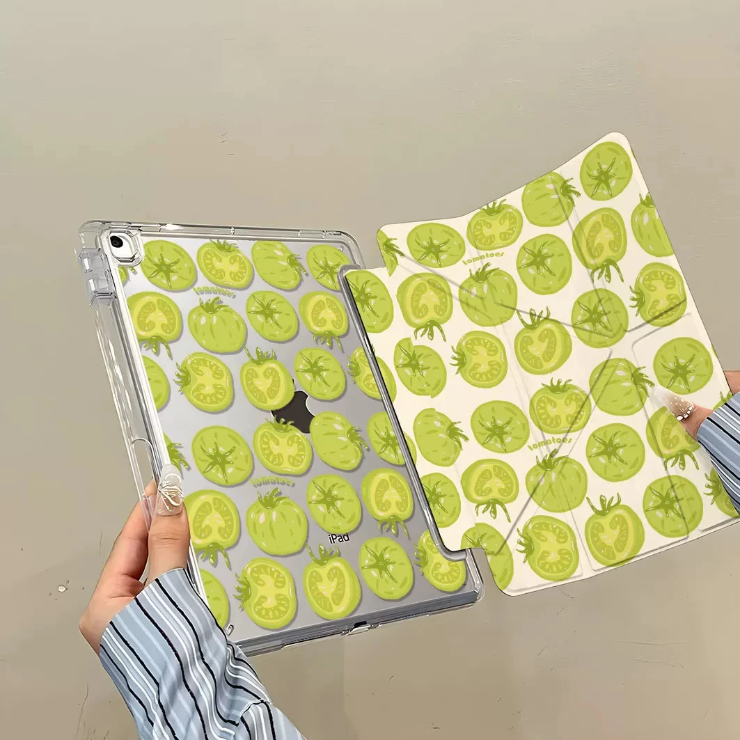 Ins Fresh Green Tomato Y2K Cover For iPad Pro 13 11th M5 M4 12.9 A16 10 8 7 9th 10th Air 11 M2 M3 Mini Protective Tablet Case