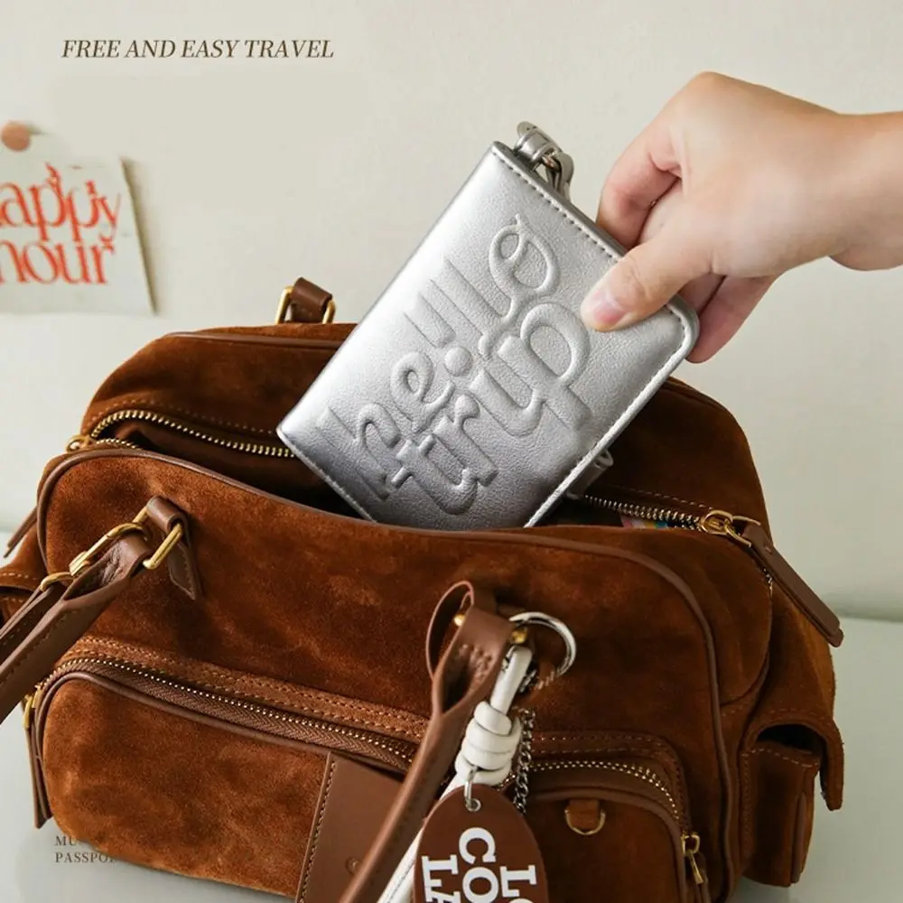 Creative PU Leather Passport Holder Hanging Rope Letter Passport Clip Multifunctional Card Case Certificate Storage Bag Men