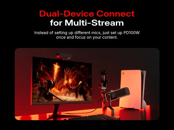 MAONO PD100W Wireless USB Dynamic Microphone Cardioid Microphone with One-Touch Mute Noise Reduction Custom RGB Light Real-Time Monitoring Microphone for PC Gaming Live Streaming Creator Podcast